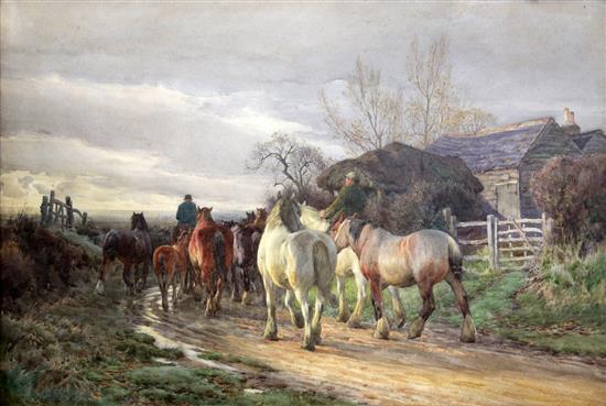 Charles James Adams (1857-1931) Going to the horse fair, early morning 19.5 x 29.5in.